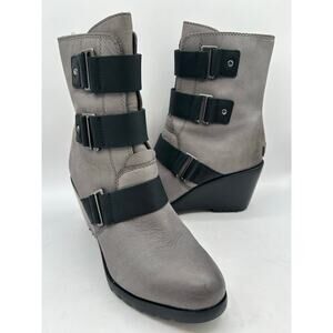 Sorel After Hours  Gray Leather Wedge Moto Bootie 
 Woman’s SZ 8.5